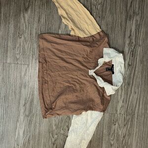 Forever 21 Two-Tone Collared Long Sleeve Top (Size Small)